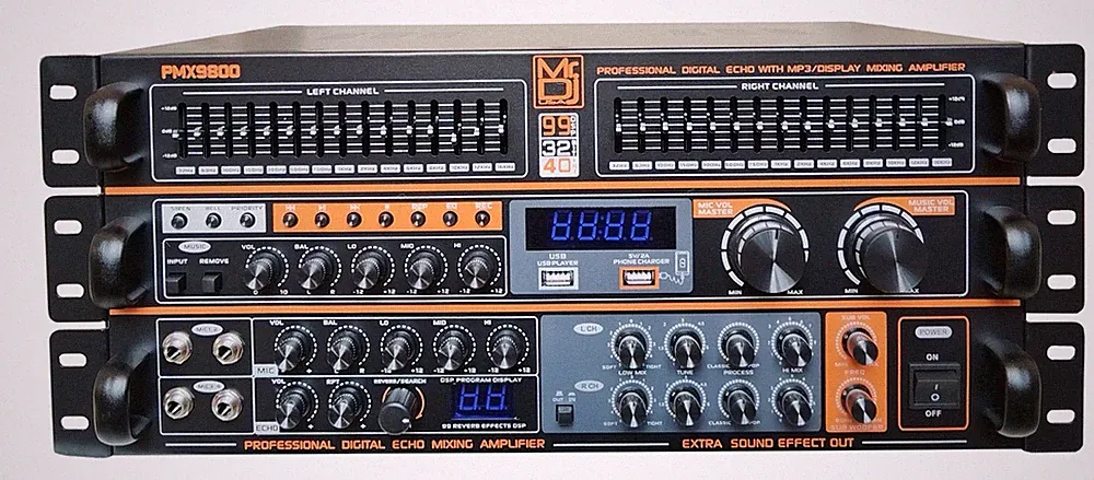 MR DJ PMX-9800 5000W PA DJ Audio Mixer Powered Soundboard DSP Bluetooth FM