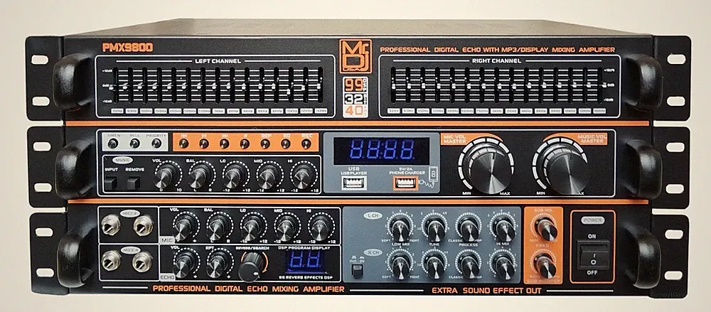 MR DJ PMX9800 5000W PA DJ Audio Mixer Powered Soundboard EQ DSP Bluetooth FM