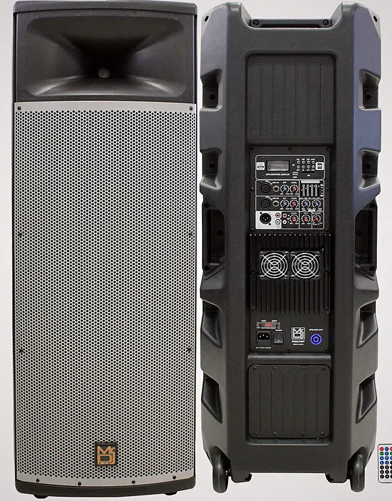 Mr Dj PRO215BT PRO PA DJ Dual 15" Active Full Range Powered Speaker 2" Display