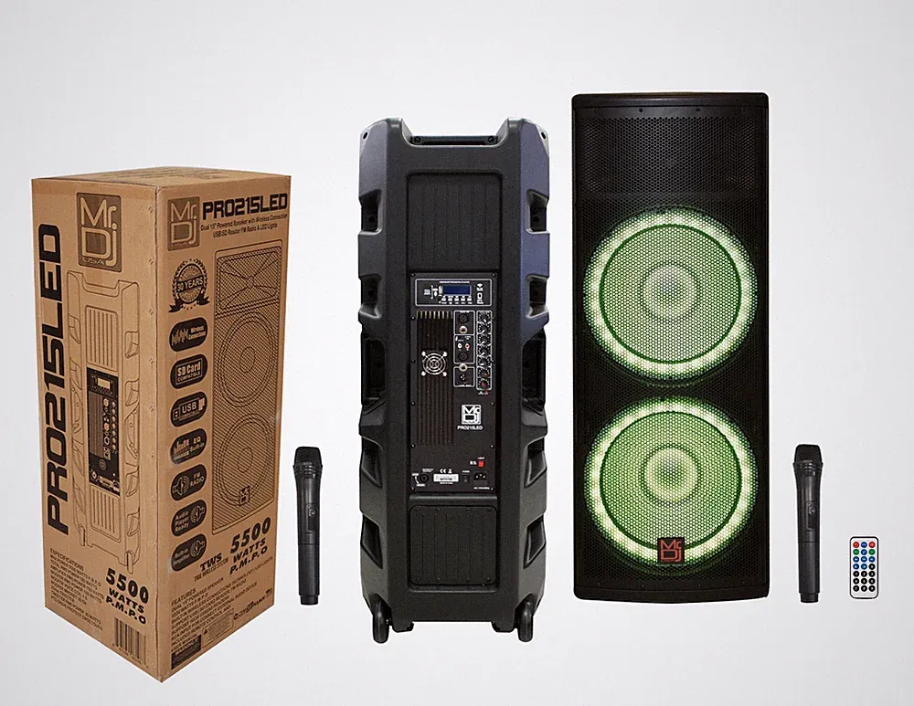 MR DJ PRO215LED Professional Dual 2x15" 5500W PA DJ Bluetooth Powered Speaker
