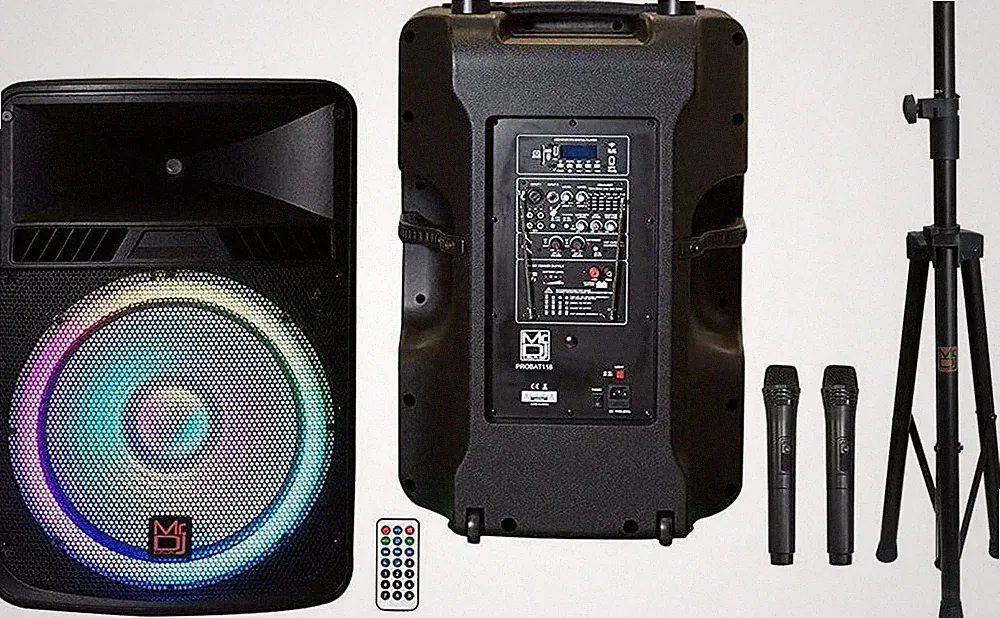 MR DJ PROBAT118 18" 4000 Watts Power Speaker Built-in Battery + Speaker Stand