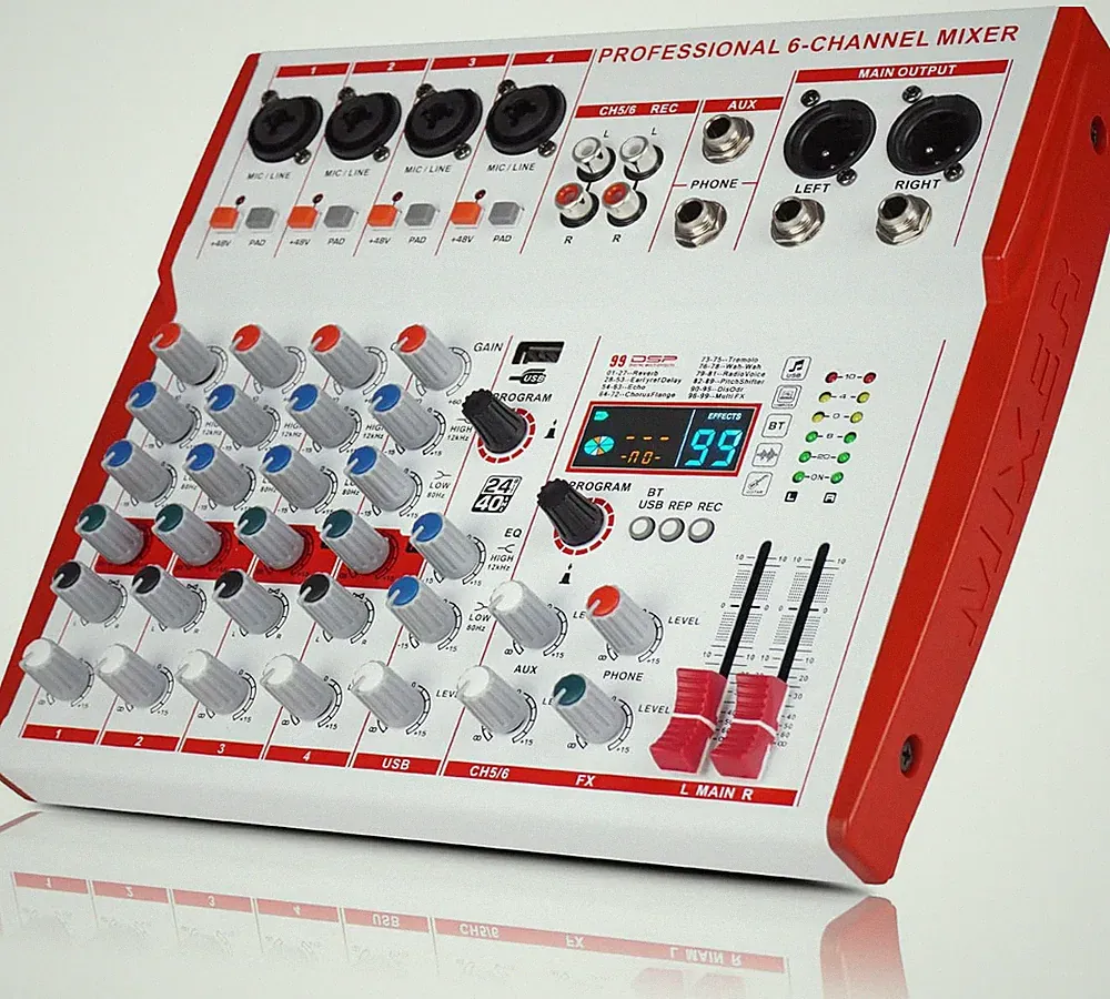 MW-6 Professional 6-Channel DJ Mixer with DSP Effects for Streaming and Recordin
