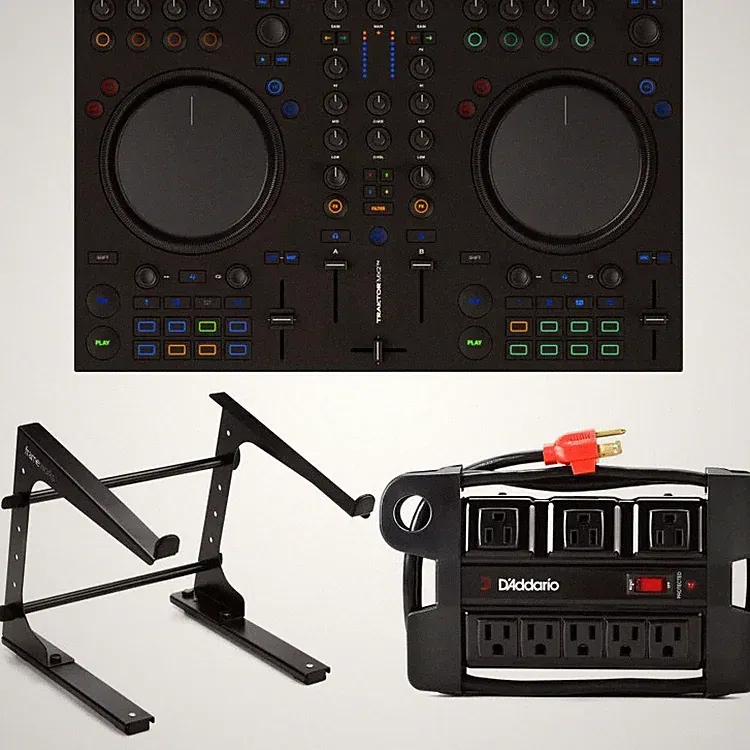 Native Instruments Traktor Kontrol MX2 DJ Controller Laptop Stand Bundle
