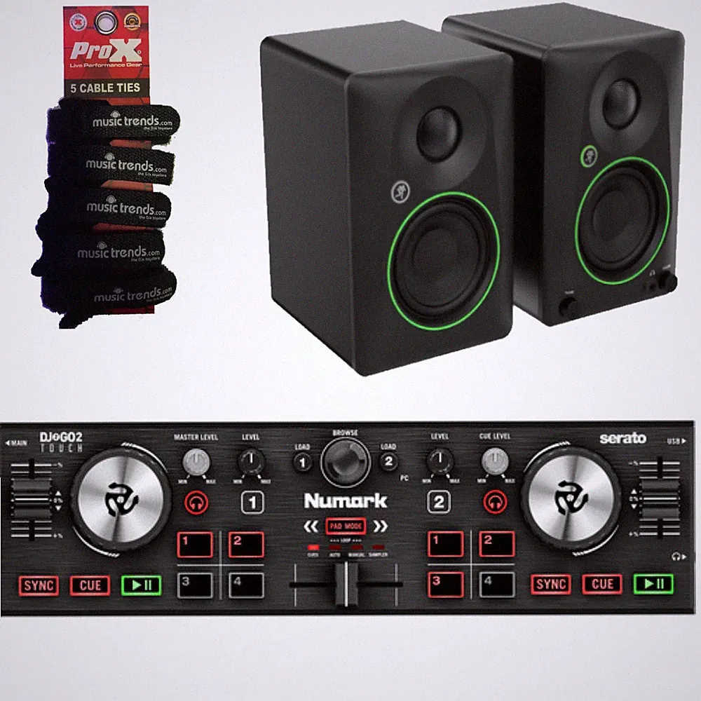 Numark DJ2GO2Touch 2 Channel Serato DJ Controller + CR4.5BT Speakers + Cable Tie