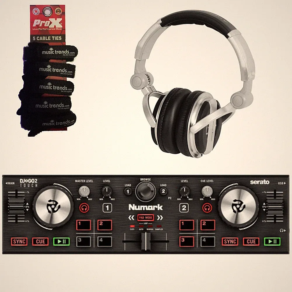 Numark DJ2GO2Touch 2 Channel Serato DJ Controller + Headphones + Cable Ties