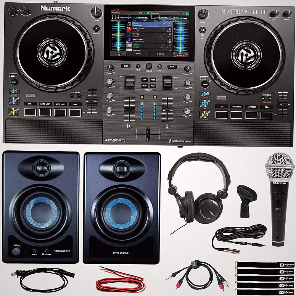Numark MIXSTREAM PRO GO Battery Powered Streaming DJ Controller w Studio Moni...