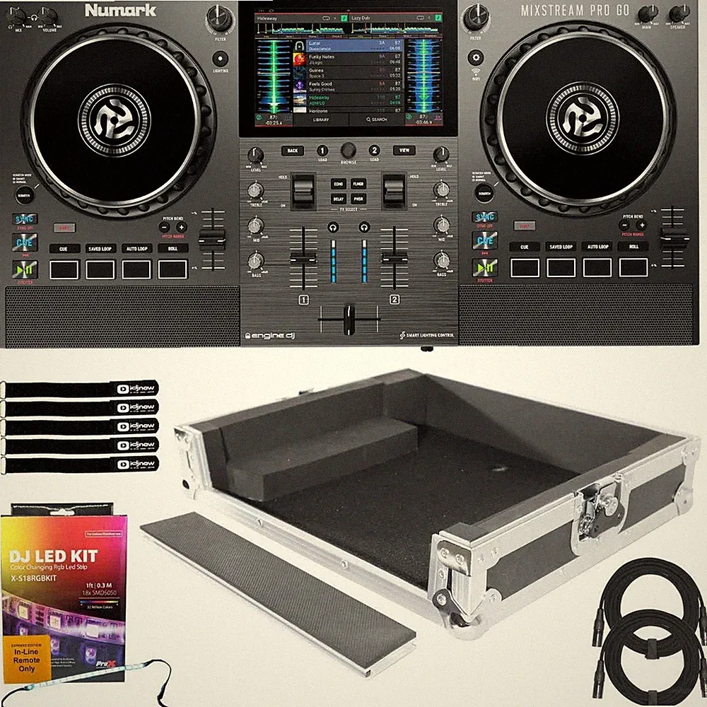 Numark MIXSTREAM PRO GO Streaming Battery Powered DJ Controller w Silver Case