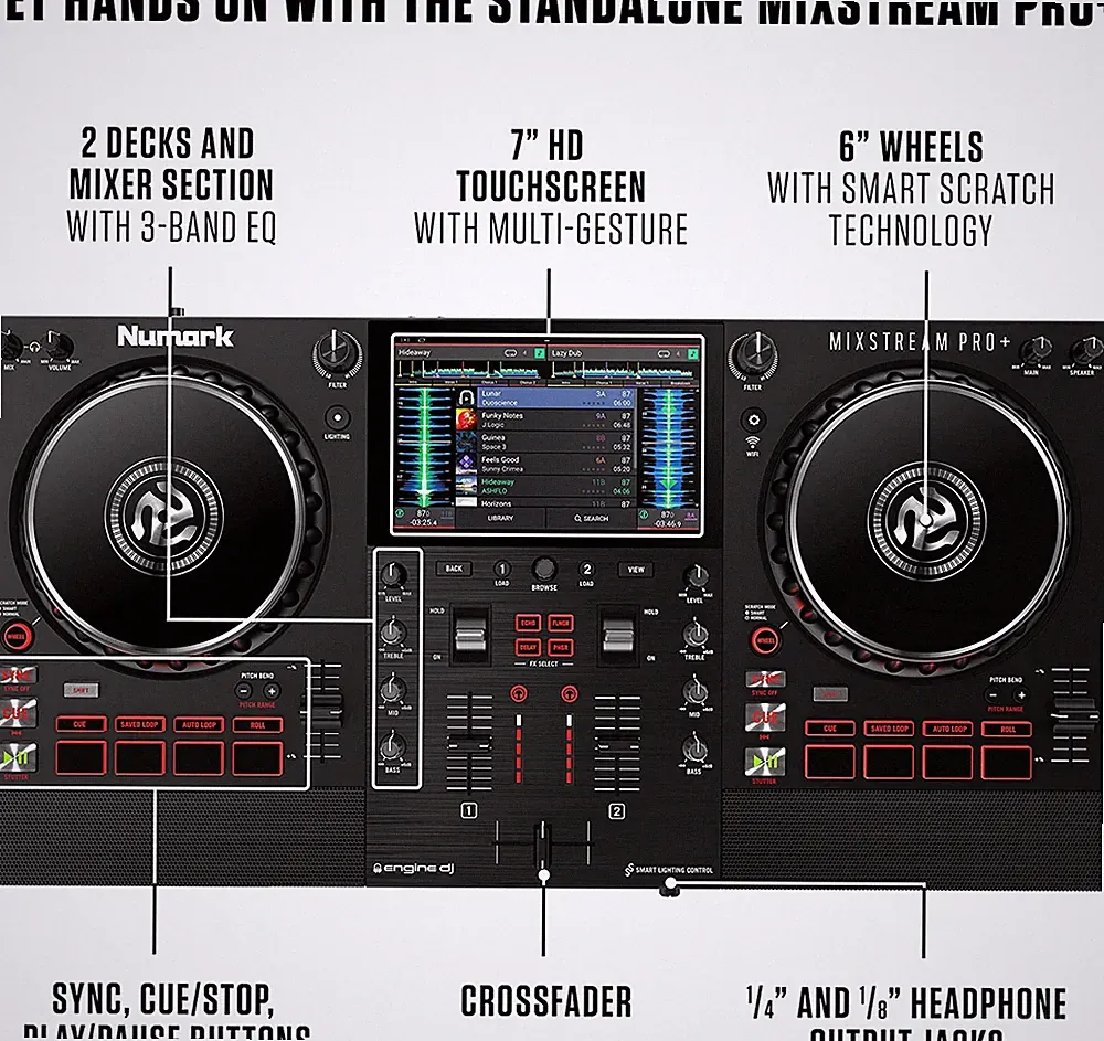 Numark Mixstream Pro+ Standalone DJ Controller Amazon Music, Serato & Virtual DJ