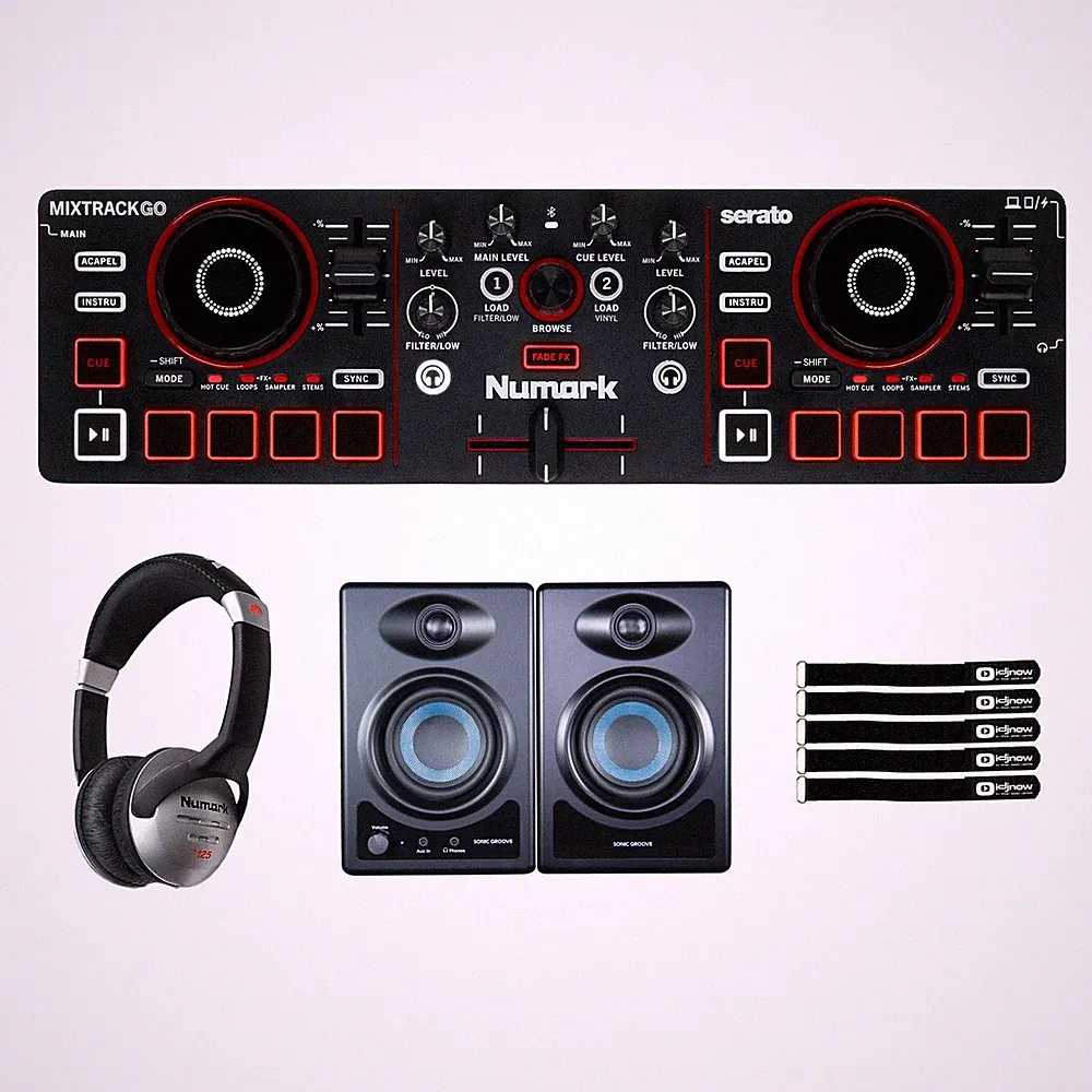 Numark MixTrack Go 2-Deck Controller w Speakers & Headphones Pack