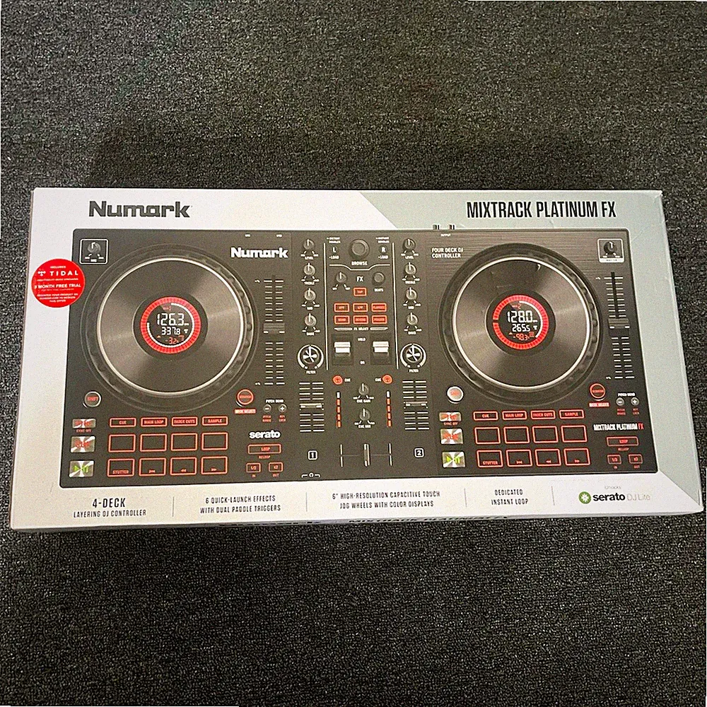 Numark Mixtrack Platinum FX 4-Deck DJ Controller, Built-In Mixer, 16 Pads