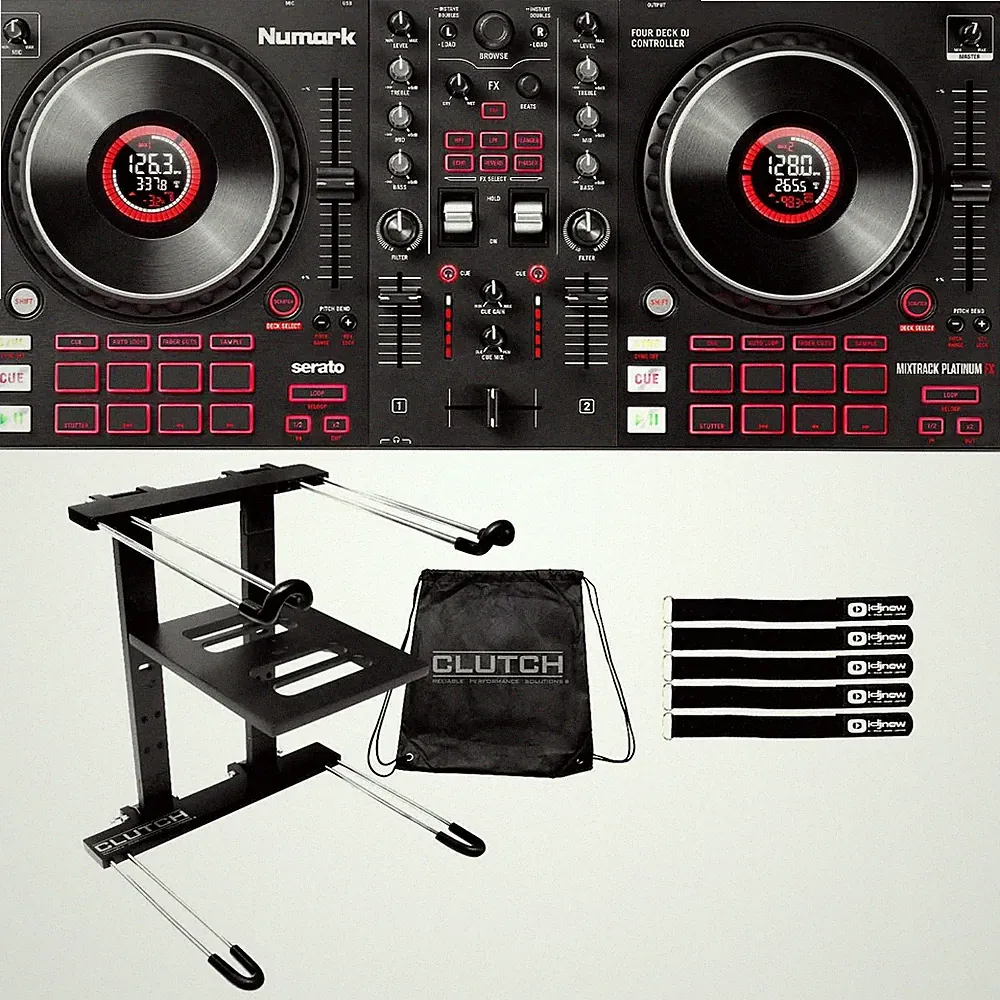 Numark Mixtrack Platinum FX Effects 4-Deck Serato DJ Controller w Laptop Stand