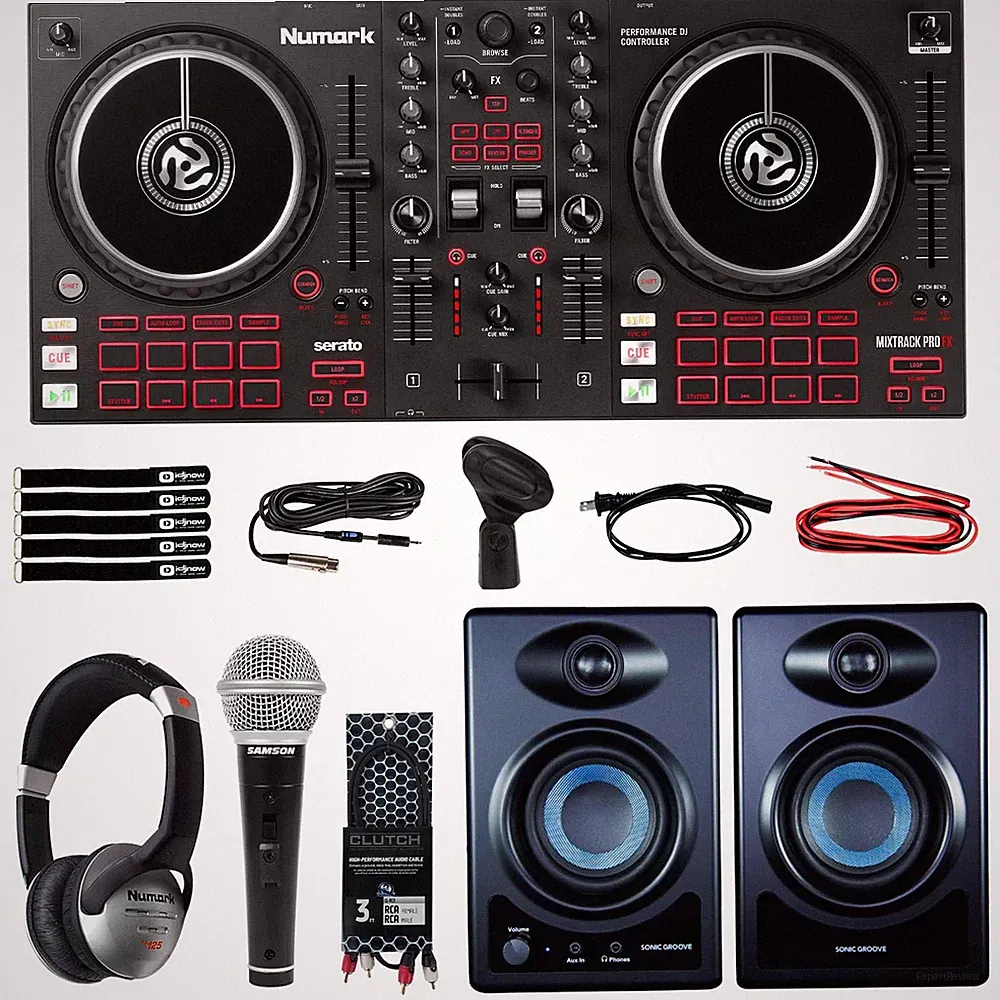 Numark Mixtrack Pro FX 2-Deck DJ Controller Starter Pack w Speakers, Microphone