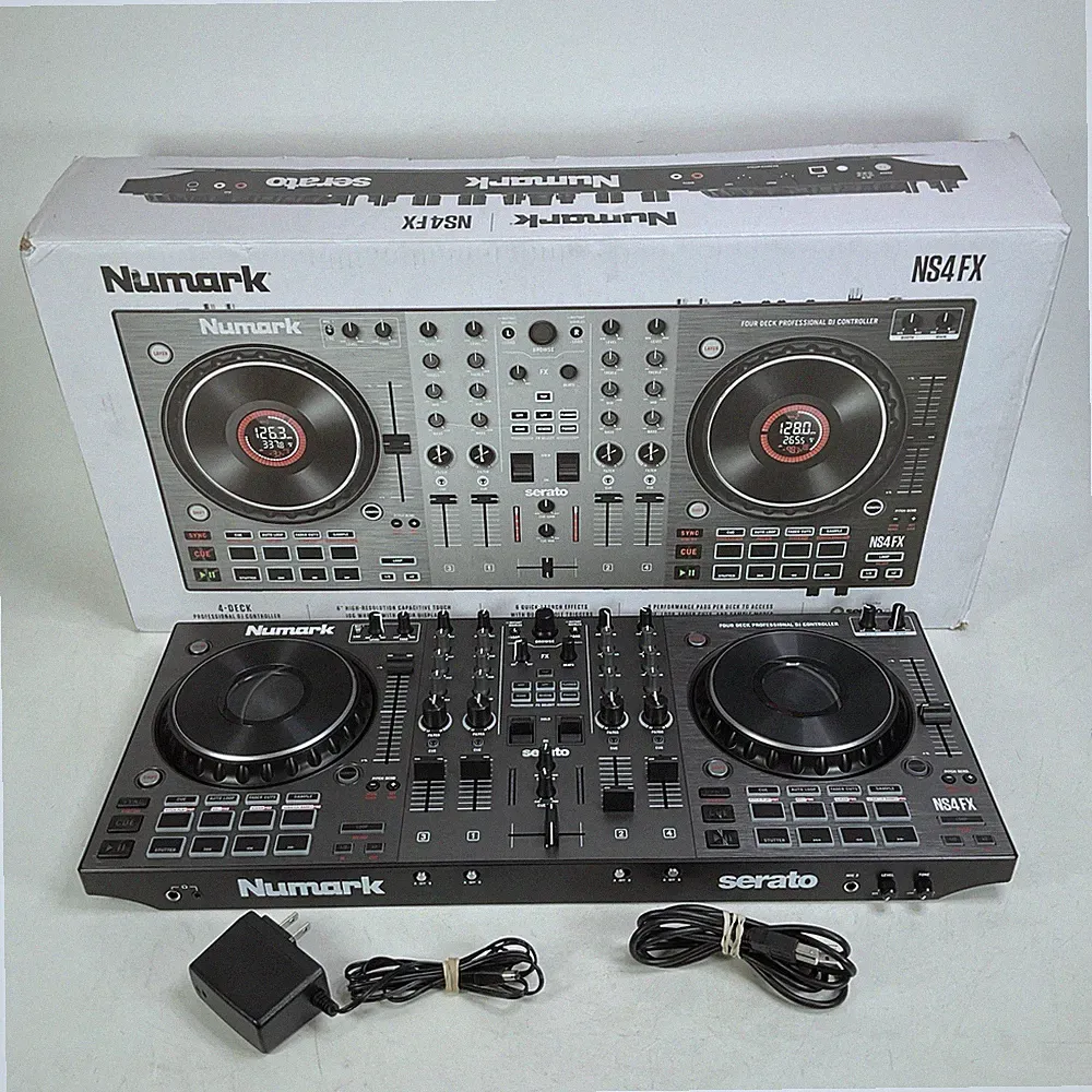 Numark NS4FX 4-Deck Serato DJ Controller With Power Adapter USB Cable Box