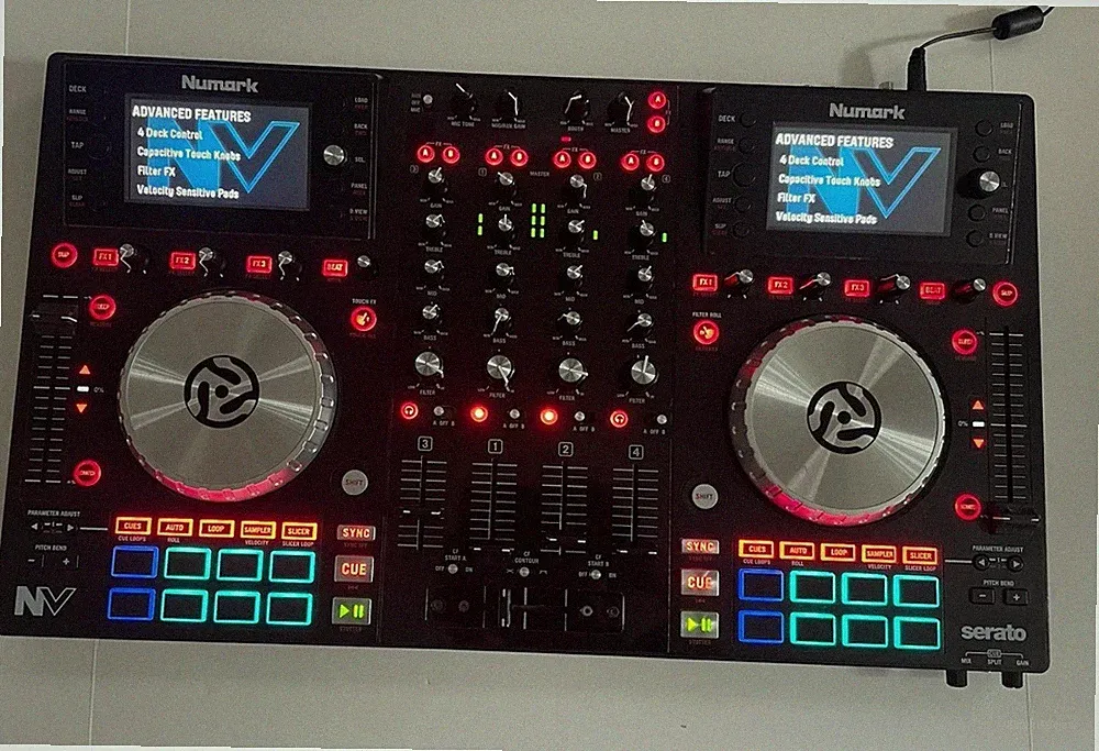 Numark NV 4-Deck Dual-Display USB DJ Controller Turn Tabletop - Black