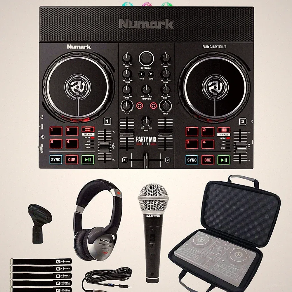 Numark Party Mix Live Built In Light Show & Speakers DJ Controller w Case & Mic