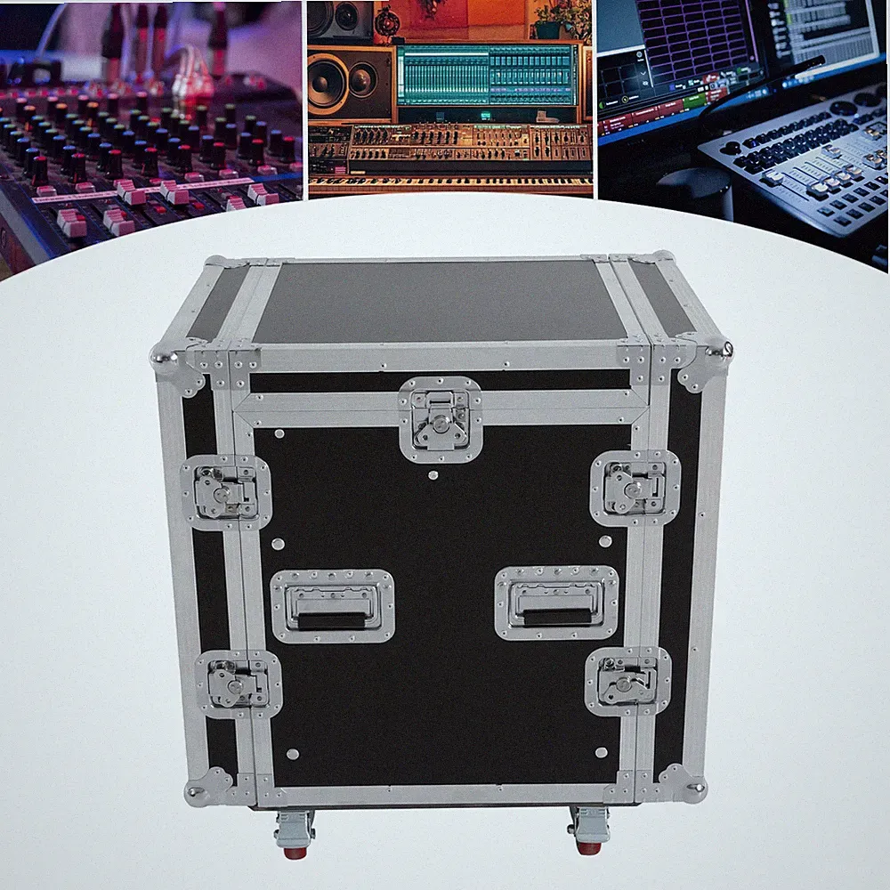 PA DJ 14U Portable Equipment Rack Road Case w/ Wheels Slant Mixer Top DJ Table