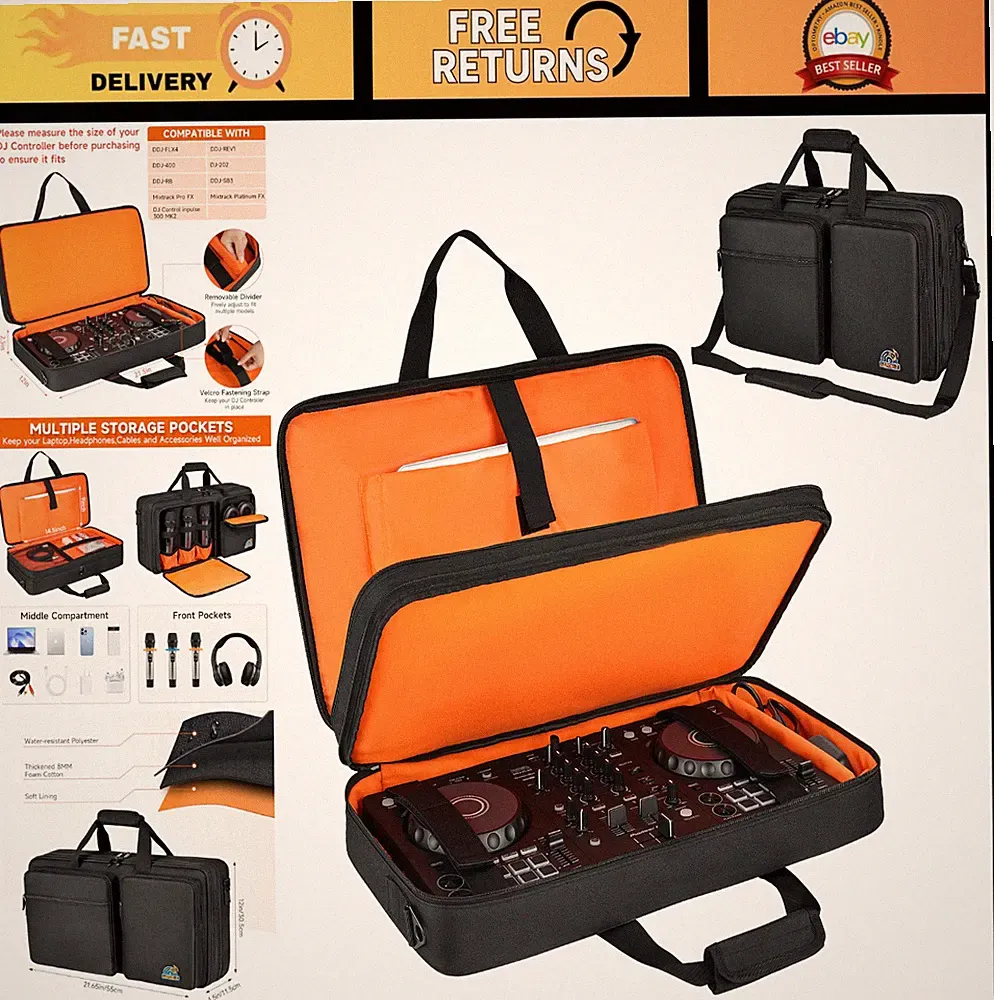 Padded DJ Controller Case for Pioneer DDJ-FLX4, Numark Mixtrack Pro FX & More