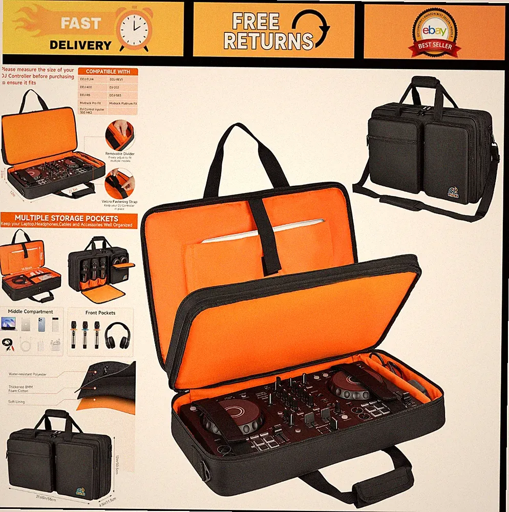 Padded DJ Controller Case for Pioneer DDJ-FLX4, Numark Mixtrack Pro FX & More