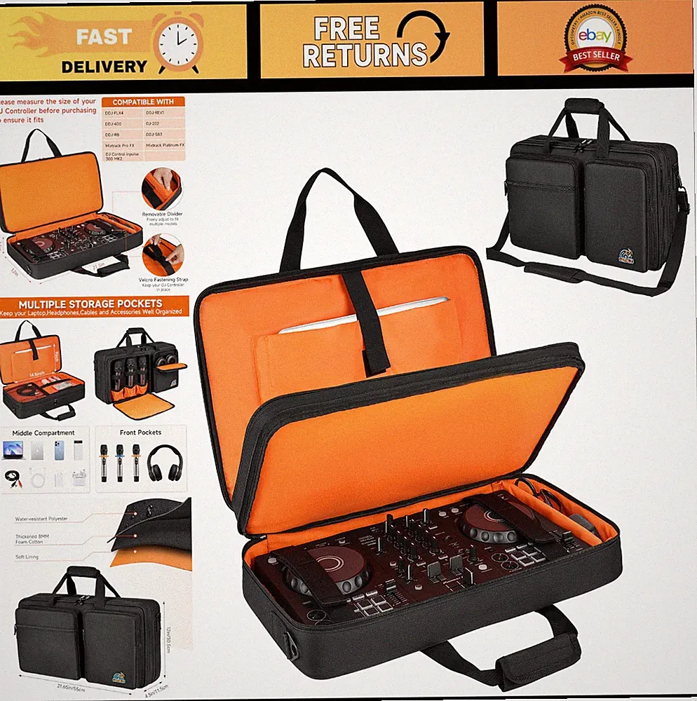 Padded DJ Controller Case for Pioneer DDJ-FLX4, Numark Mixtrack Pro FX & More