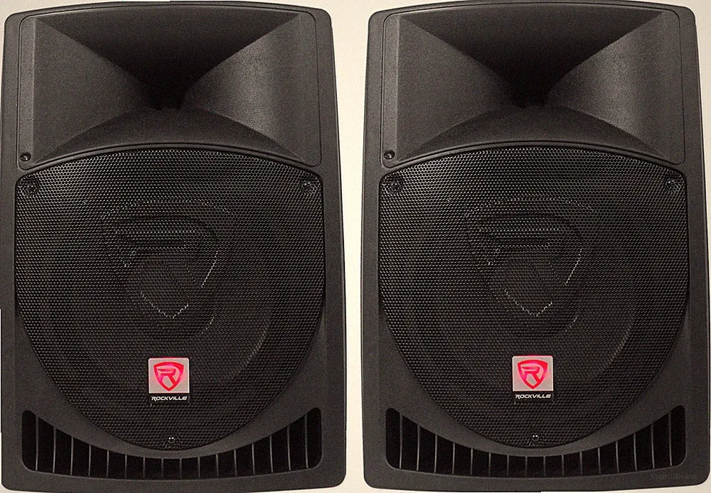 Pair Rockville Power Gig RPG12 12" Powered Active 1600 Watt 2-Way DJ PA Speakers