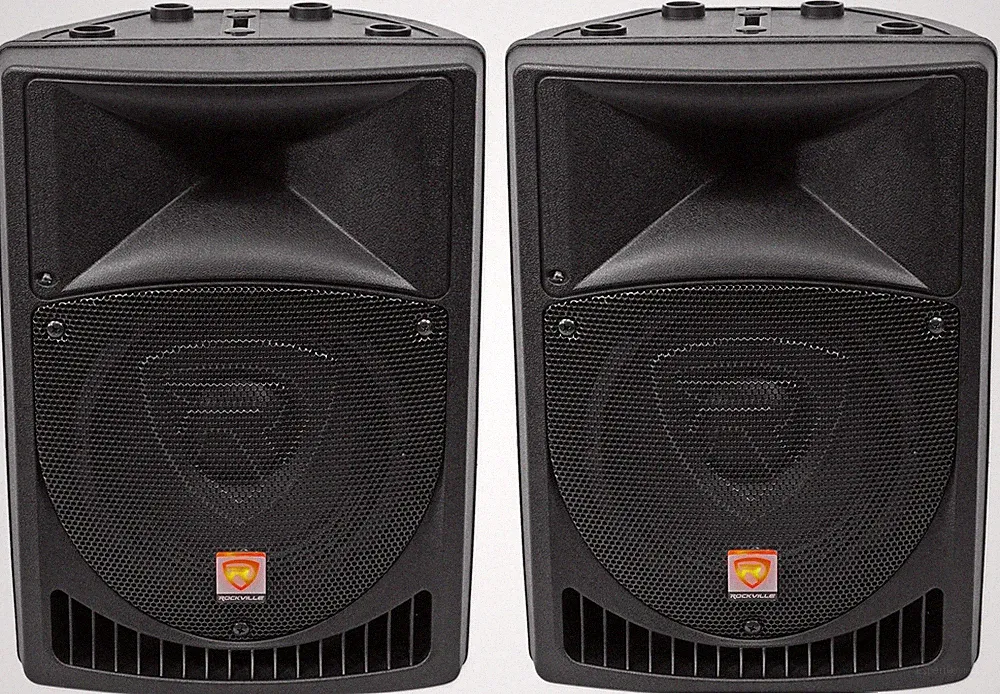 Pair Rockville Power Gig RPG8 8" Powered Active 800 Watt 2-Way DJ PA Speakers
