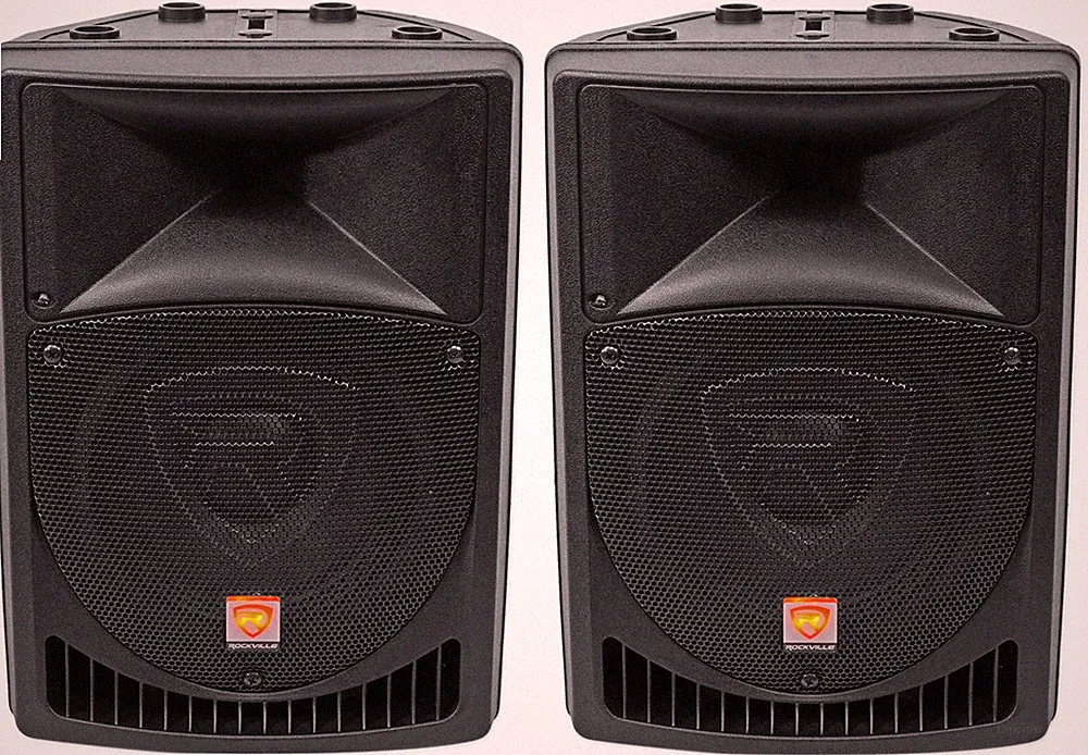 Pair Rockville Power Gig RPG8 8" Powered Active 800 Watt 2-Way DJ PA Speakers