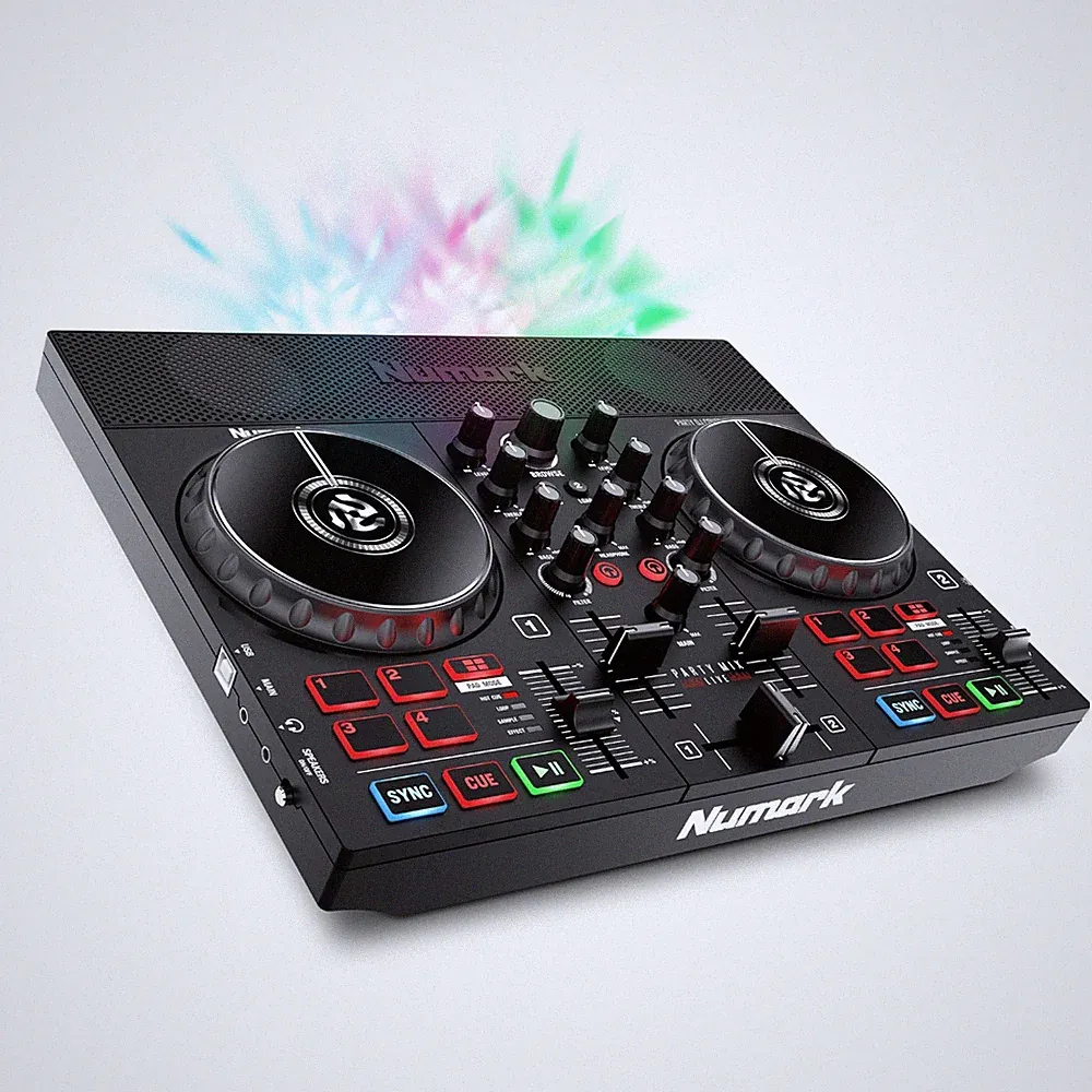 Party Mix Live DJ Controller with Speakers, Lights, 2 Decks, Mixer, Audio Int...