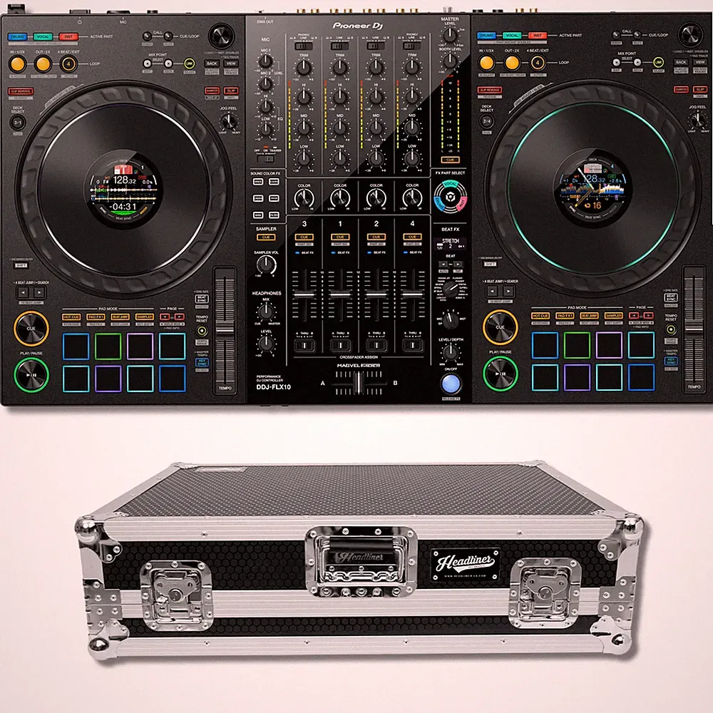 Pioneer DDJ-FLX10 4-Deck DJ Controller and Headliner HL10011 Flight Case with La