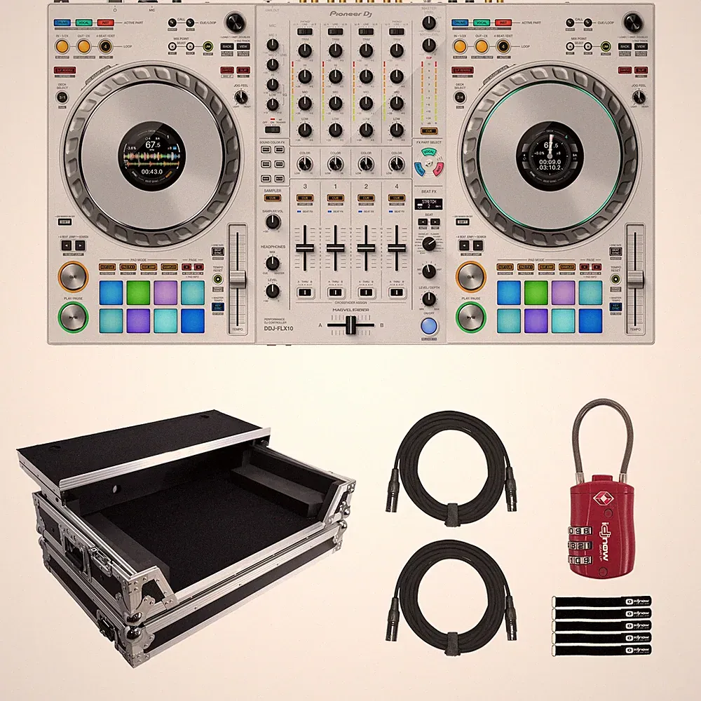 Pioneer DDJ-FLX10-W 4-Channel rekordbox Serato DJ Controller White w Silver Case