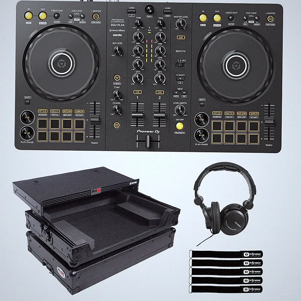 Pioneer DDJ-FLX4 2-Channel Rekordbox Serato DJ Controller w Flight Case & Hea...
