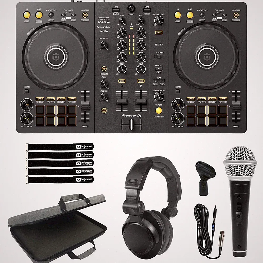 Pioneer DDJ-FLX4 2-Channel Serato Rekordbox DJ Controller w Mic Headphones Case
