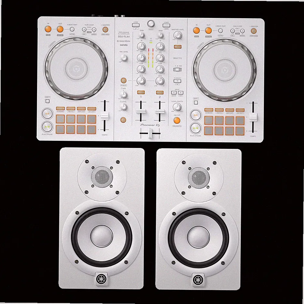 Pioneer DDJ-FLX4-W Controller + 2 x Yamaha HS5W White Studio Monitor Speakers