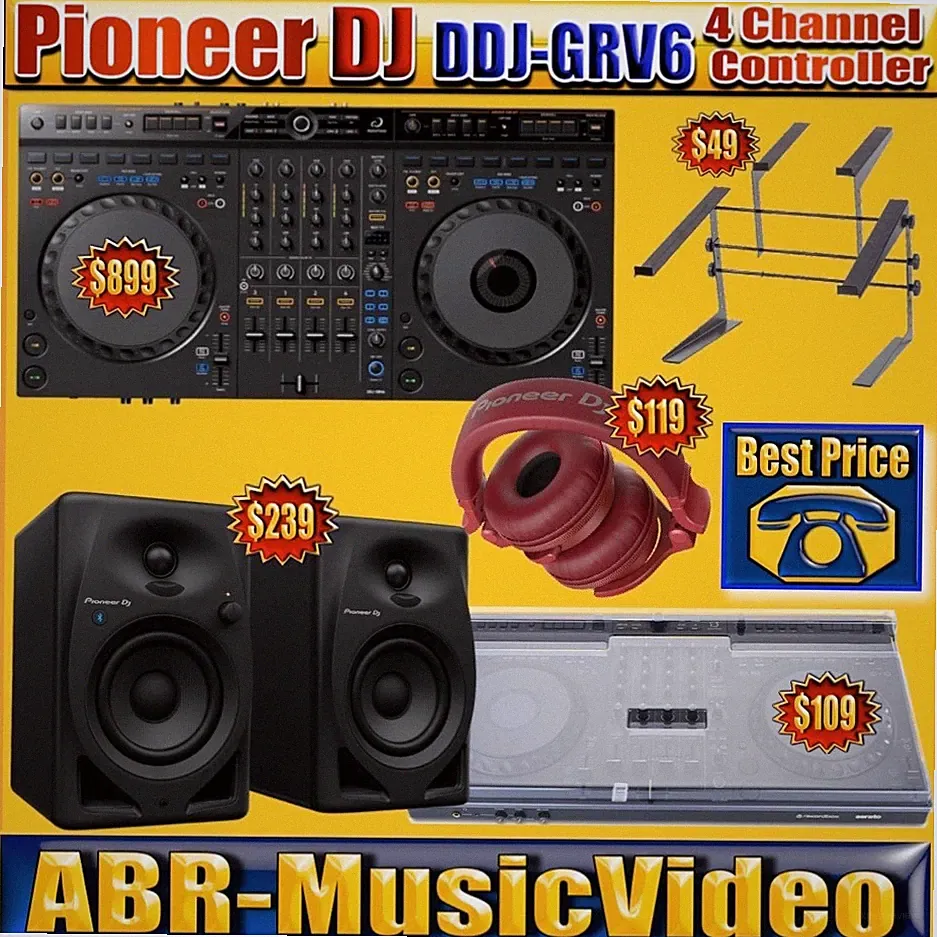 Pioneer DDJ-GRV6 4-channel DJ Controller, Monitors, Headphones & Decksaver