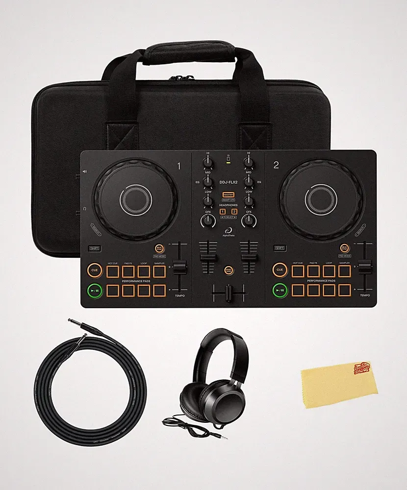 Pioneer DJ AlphaTheta DDJ-FLX2 Compact 2-Channel DJ Controller Bundle with Ca...