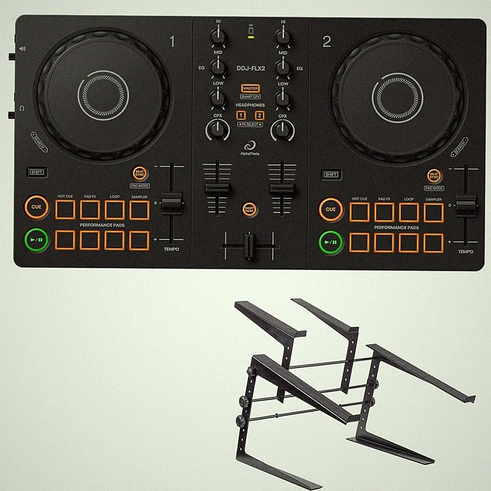 Pioneer DJ AlphaTheta DDJ-FLX2 DJ Controller for rekordbox w/ Controller Stand