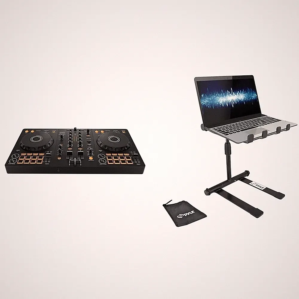 Pioneer DJ DDJ-FLX4 2-deck Controller and Pyle Folding Laptop Stand with...