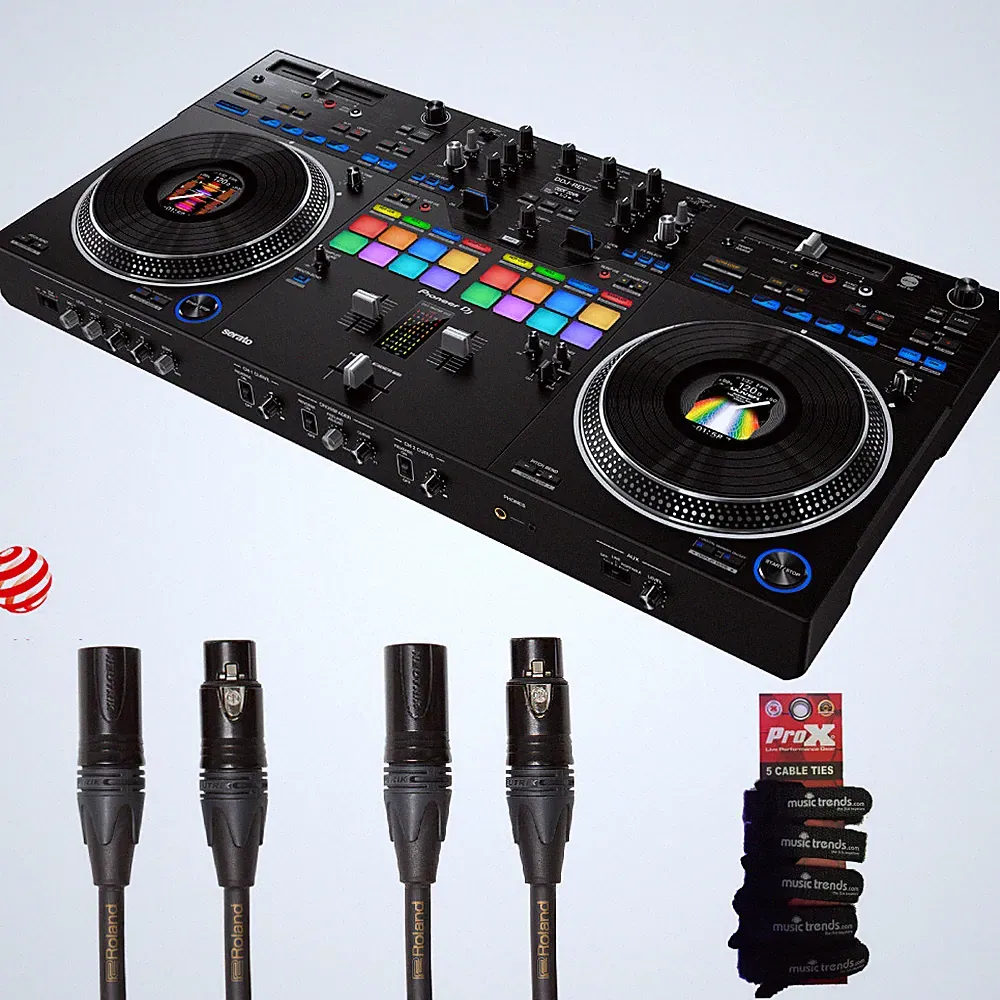 Pioneer DJ DDJ-REV7 Motorized DJ Controller for Serato Pro + 2 Gold Roland XLRs