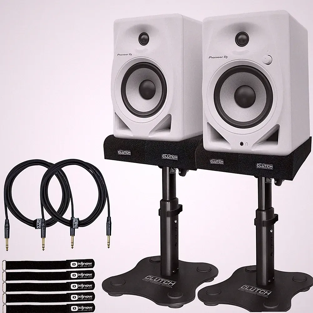 Pioneer DJ DM-50D-W/CMXEG White Studio Monitor Speakers w Desktop Stands