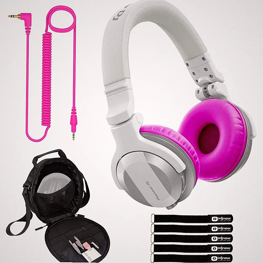 Pioneer DJ HDJ-CUE1BT White Wireless Bluetooth Headphones, Pink Ear Pads & Case