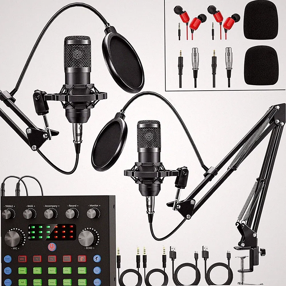 Podcast Equipment Bundle for 2, Audio Interface with Voice Changer Condenser...