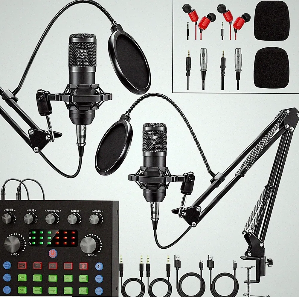 Podcast Equipment Bundle for 2, Audio Interface with Voice Changer Condenser