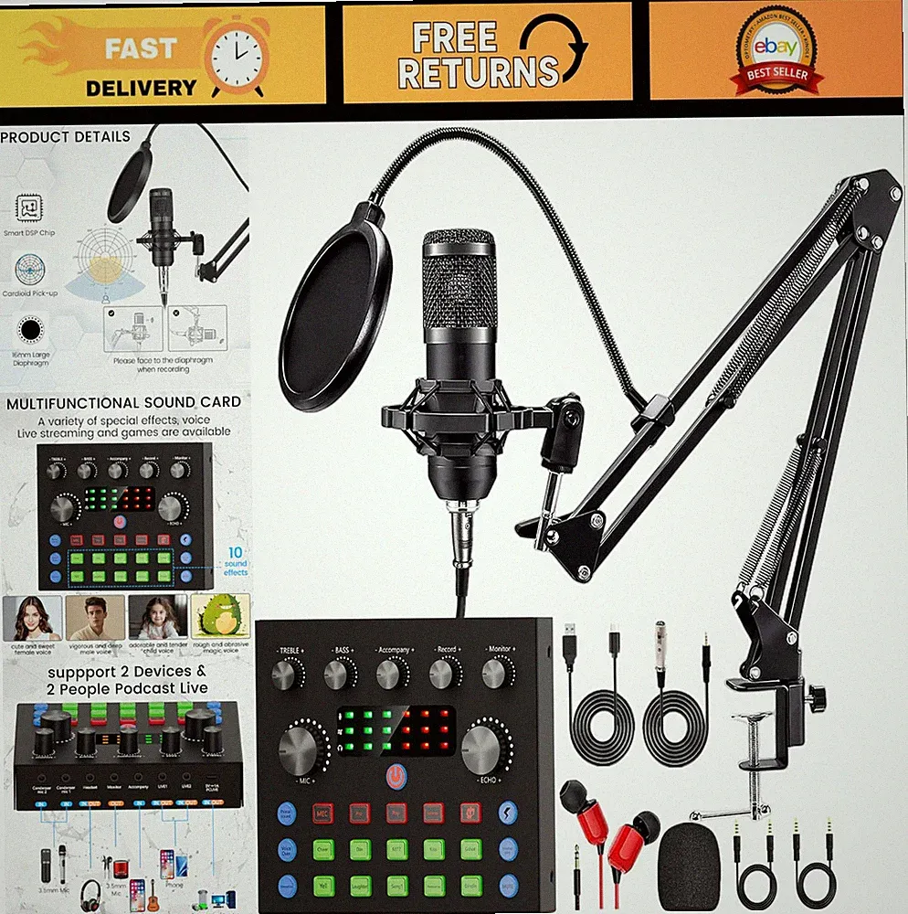 Podcast Equipment Bundle - Microphone, Voice Changer & Sound Card for Streaming
