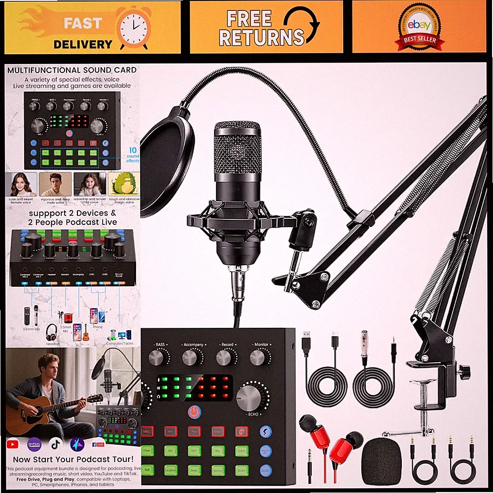 Podcast Equipment Bundle - Microphone, Voice Changer & Sound Card for Streaming