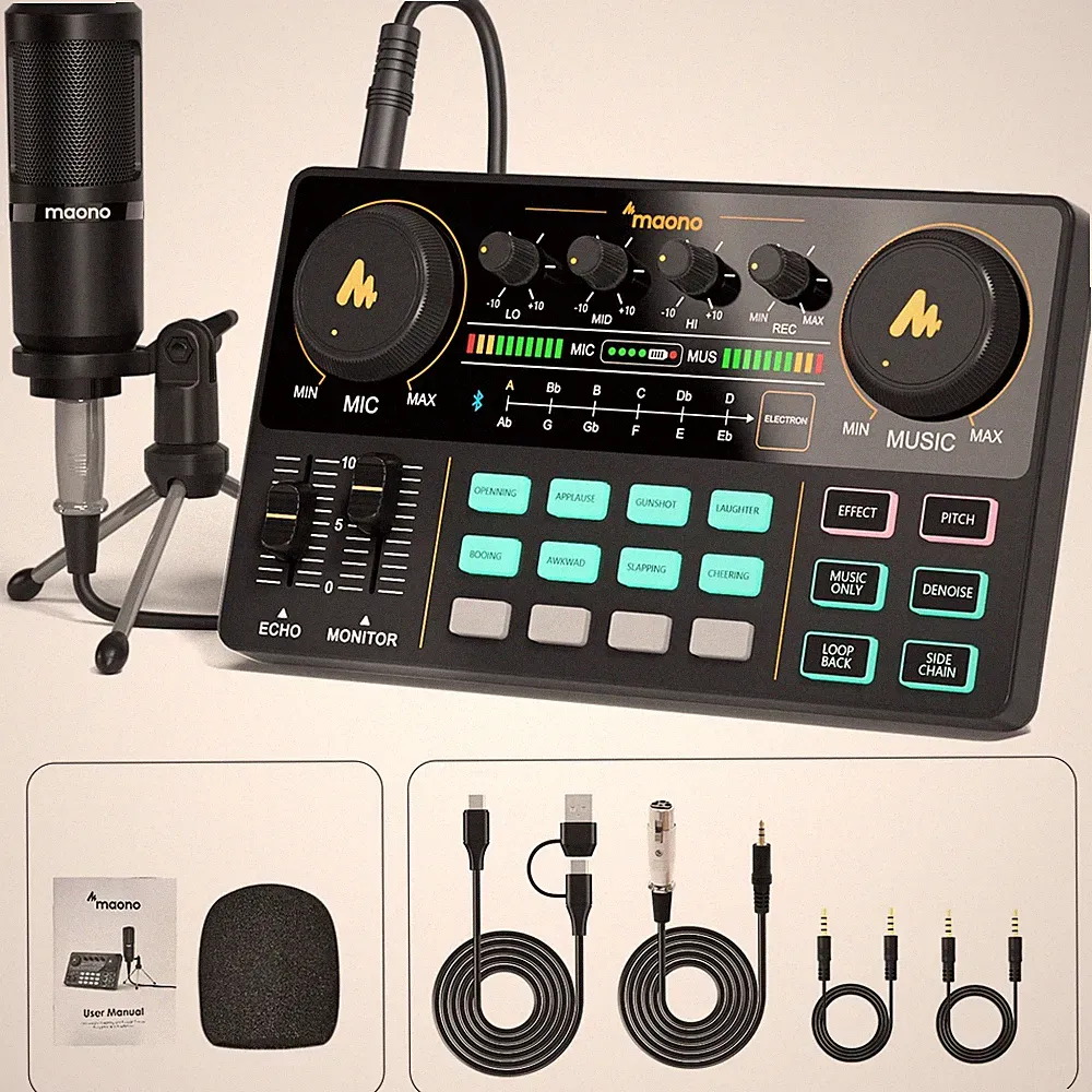 Podcast Equipment Set: All-in-One Mixer & 3.5mm Mic for Streaming & Recording