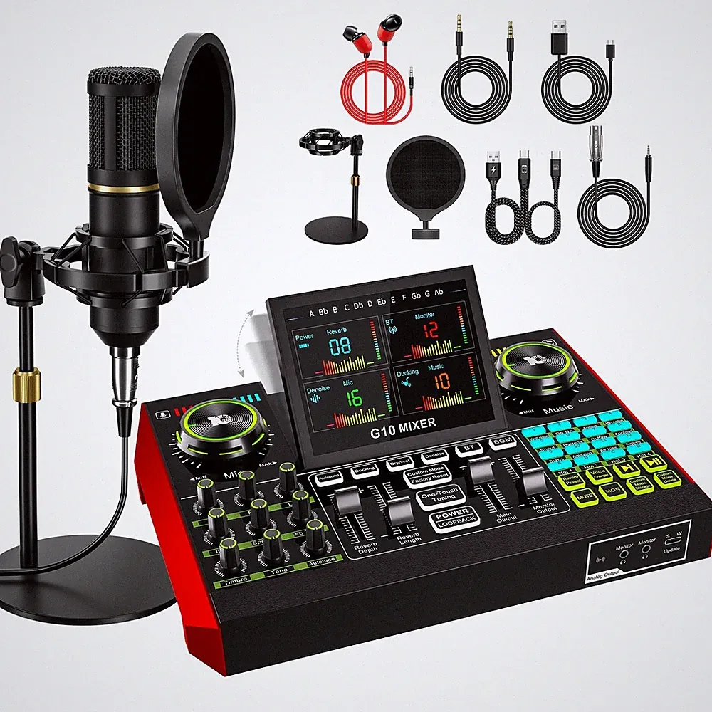 Podcast Microphone Bundle with Audio Mixer & Sound Card for PC/Youtube Streaming