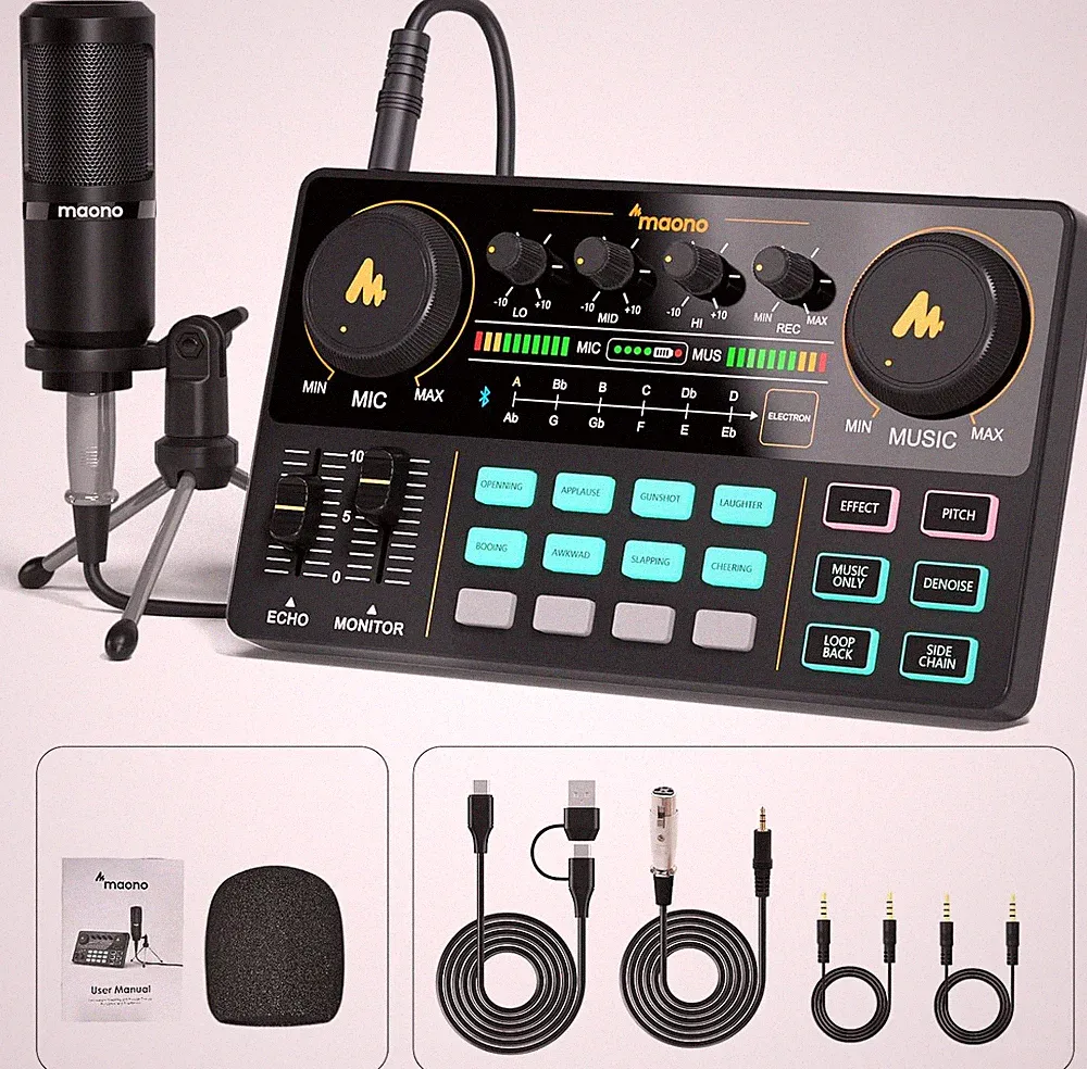 Podcast Mixer Audio Interface Kit W/ Mic For Live Streaming Recording PC Phone