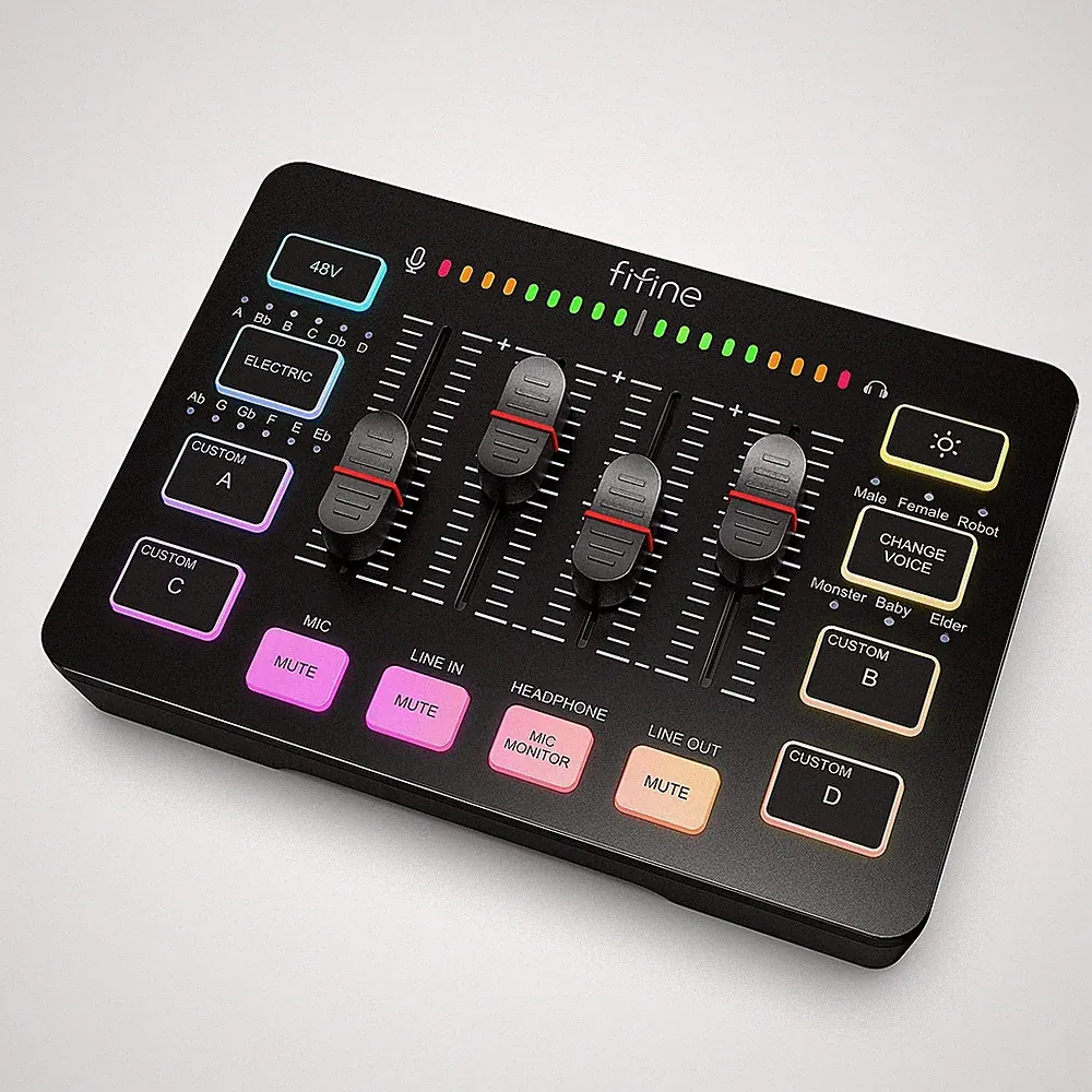 Podcast Streamer Audio Mixer - Fifine SC3 XLR Microphone Interface RGB