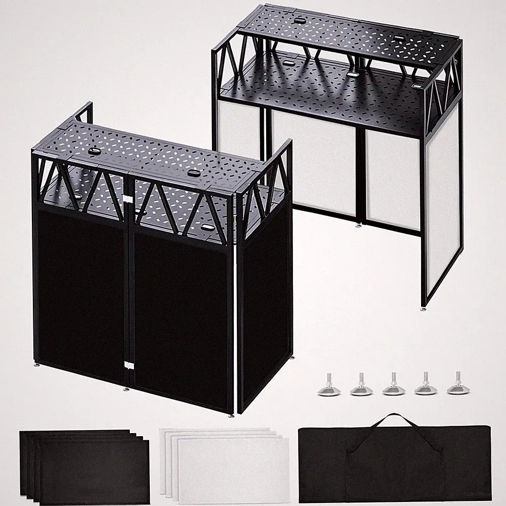 Portable DJ Booth Facade Stand, Foldable Table 40" x 20" x 45" Tabletop,...