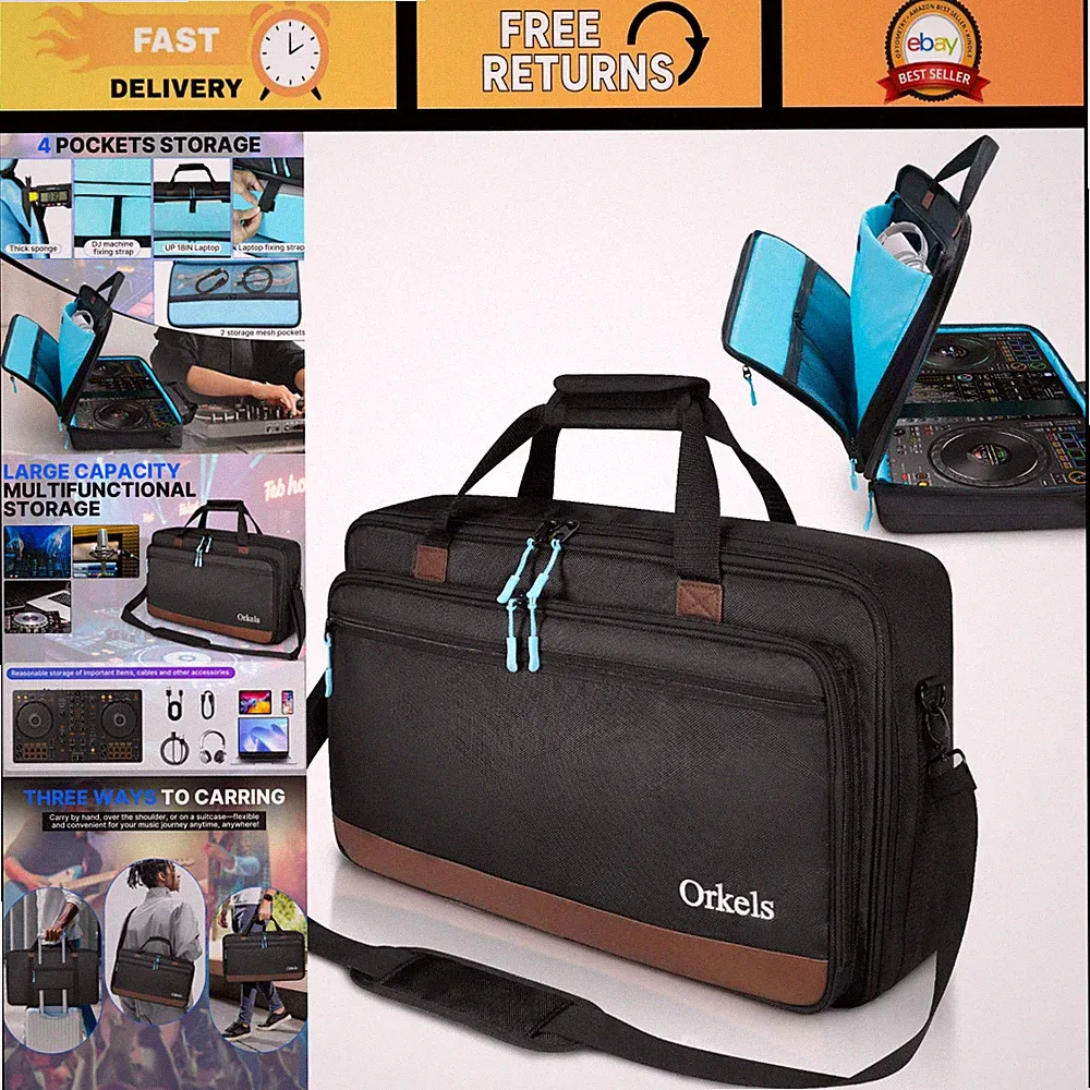 Portable Padded DJ Controller Bag, Travel Case with Storage Pocket for Pioneer D