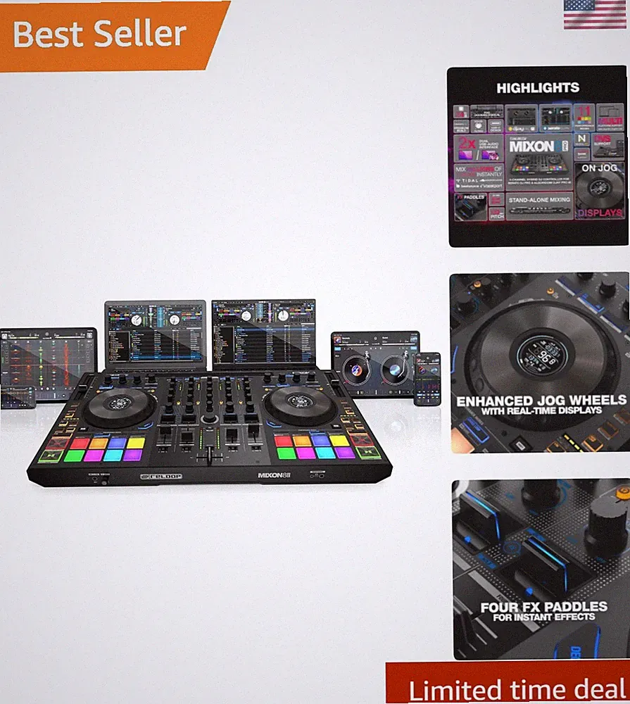Pro 4-Channel DJ Controller with Enhanced Jog Wheels & Multi-Mode Performance